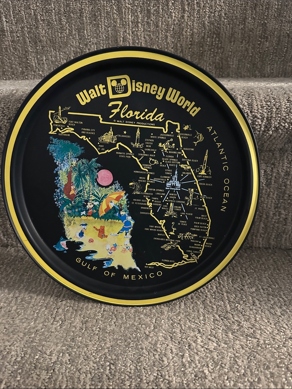 vintage Walt Disney World Florida souvenir metal serving tray from the 1970s
